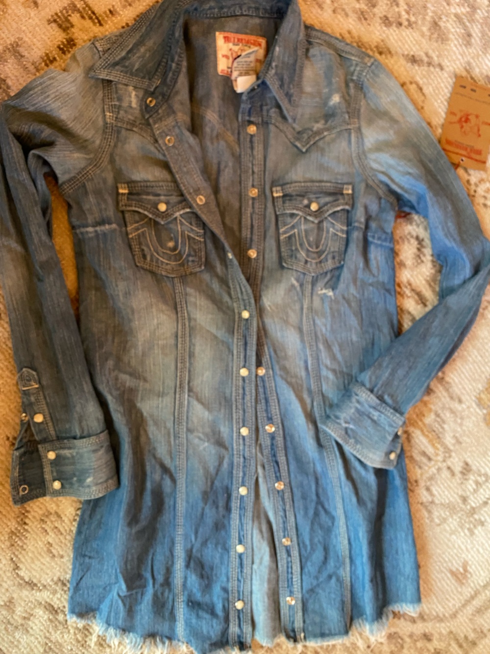 True Religion Women's Light Blue Denim Button-Front Mini Dress